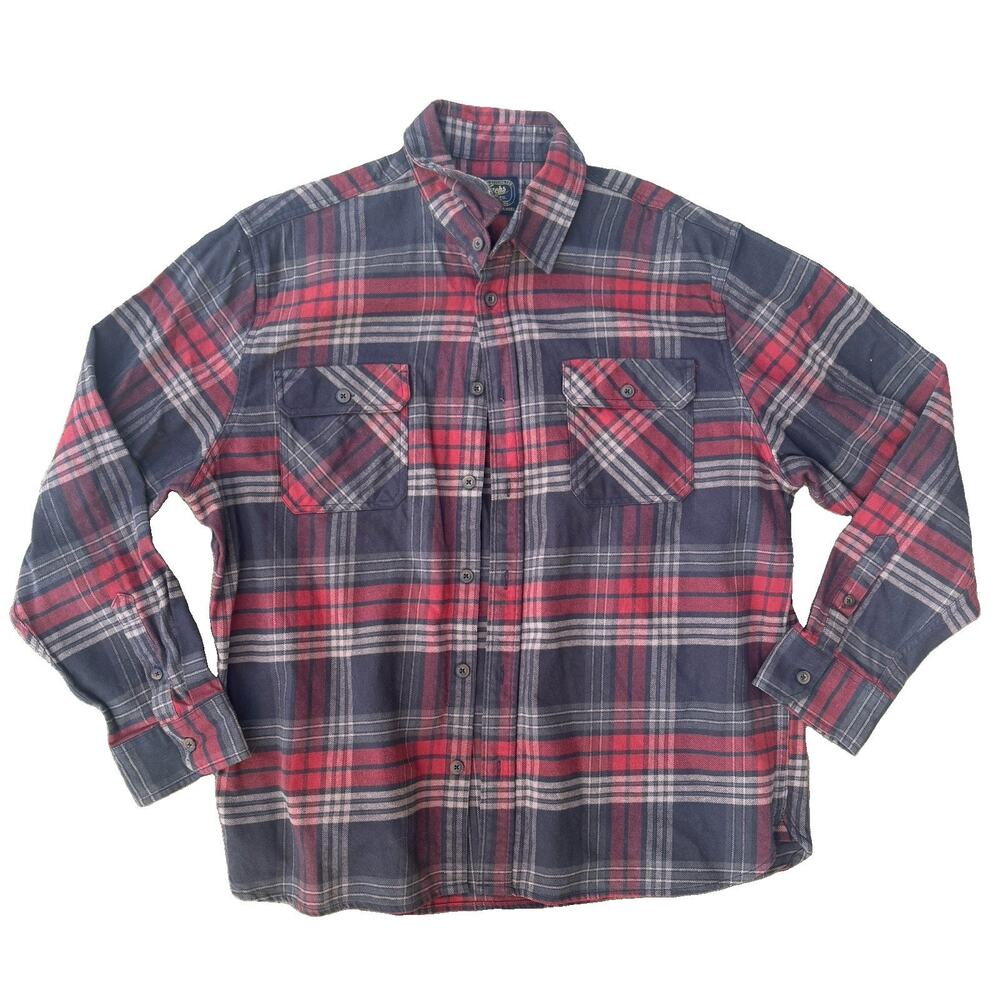XXL Jachs Heritage Heavy Flannel Shirt Men Large Red Plaid Sleeve Cotton